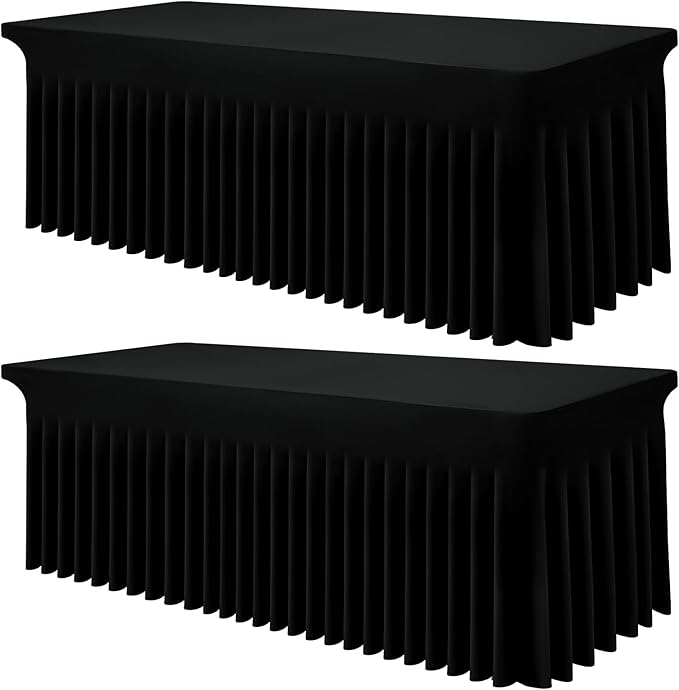 Smiry Spandex Tablecloth 2 Pack, Elastic Fitted Stretch Tablecloth for 6FT Rectangle Tables, Waterproof Washable Table Cover Skirt for Outdoor, Wedding, Banquet & Parties (Black, 72Lx30Wx30H Inch)