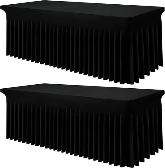 Smiry Spandex Tablecloth 2 Pack, Elastic Fitted Stretch Tablecloth for 6FT Rectangle Tables, Waterproof Washable Table Cover Skirt for Outdoor, Wedding, Banquet & Parties (Black, 72Lx30Wx30H Inch)