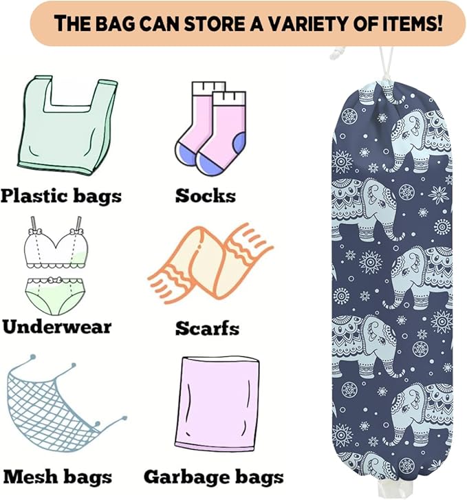 2 Pcs Vintage Elephant Plastic Bag Holder, Wall Mount Grocery Bag Holder for Plastic Bags, Heavy Duty Reusable Grocery Bags Organizer Storage Dispenser, Elephant Gifts for Women Mom Grandma