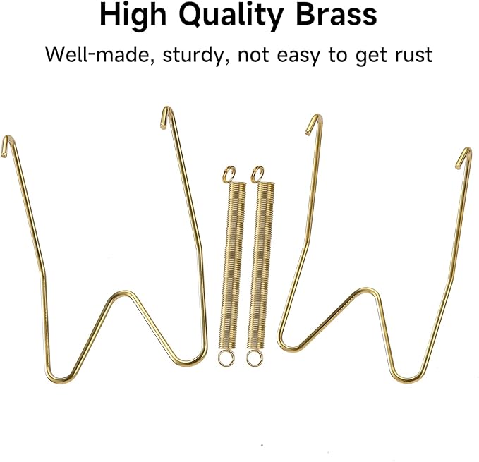 10-Piece Brass Plate Wall Hangers, 8 Inch Invisible Decorative Plate Holders, Comes with 12-Piece Wall Hooks