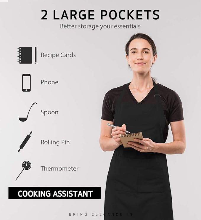 Syntus Apron for Men Women, Adjustable Cooking Kitchen Chef Aprons with 2 Pockets