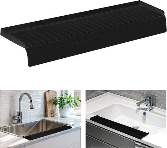 Sink Edge Protector with Suction Cup, 30" x 4", Silicone Sink Splash Guard for Kitchen & Bathroom, Protect Countertop from Scratches, Stains, for Stainless Steel Granite Quartz