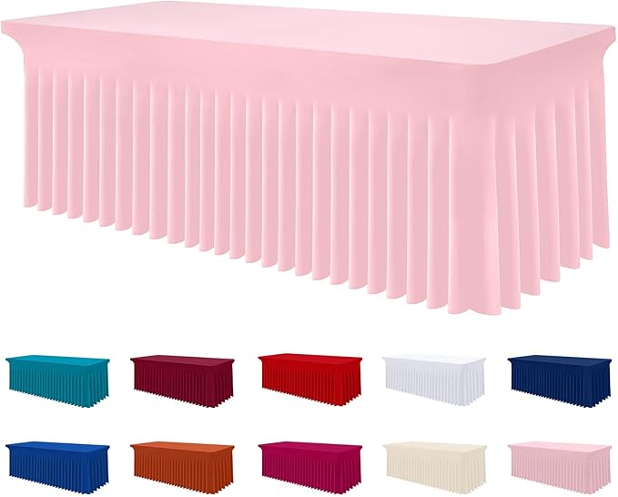 Smiry Spandex Tablecloth, Elastic Fitted Stretch Tablecloth for 6FT Rectangle Tables, Waterproof Washable Table Cover Skirt for Wedding, Banquet & Valentine's Day Parties (Pink, 72Lx30Wx30H Inch)