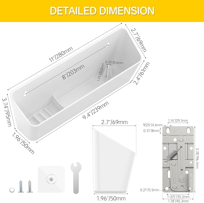 Onemake 2 Pack Tip Out Tray for Sink with Hinges, 11" Sink Drawer Tip Out Tray Kit, Kitchen Hardware, Pullout Home Organizers, Self Closing Under Cabinet Shelf, Sponge Holder for Bathroom, White