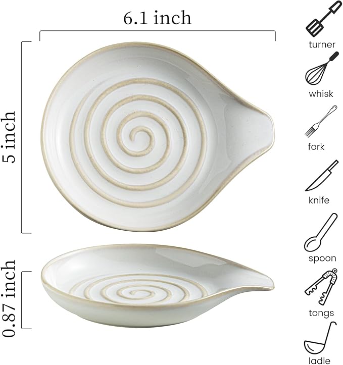 LAUCHUH Spoon Rest for Stove Top, Ceramic Spoon Holder for Kitchen Counter Large Spatula Rest Coffee Spoon Holder Cooking Utensil Rest Modern Farmhouse Kitchen Décor for Valentine's Day, Cream, 5 Inch
