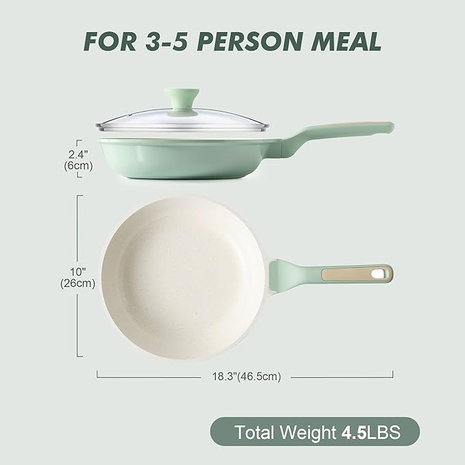 SENSARTE Nonstick Ceramic Frying Pan with Lid 10 Inch Omelet Pan Skillet, Free of Intentionally Added PFAS/PTFE Non-toxic Chef's Pan Induction Compatible Pan, Heat Resistant Handle, Mint Green