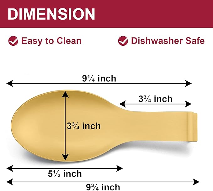 Spoon Rest Set of 2, E-far Stainless Steel Gold Spoon Ladle Holder Spatula Rest for Kitchen Stove Top, Large Size & Dishwasher Safe