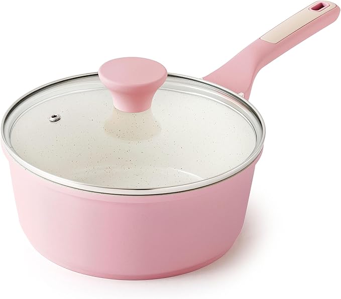 SENSARTE White Ceramic Nonstick Saucepan with Lid 2.5 Quarts, Medium Cooking Pot with Stay Cool Handle, Induction Compatible Saucepot, White Granite Coating, Free of Intentionally Added PTFE/PFOA/PFAS