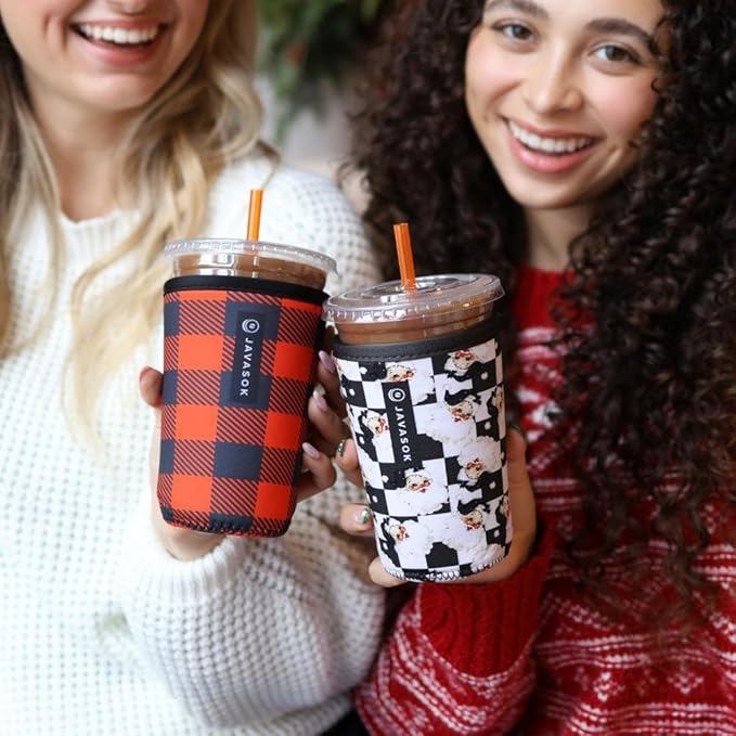 Sok It JavaSok Iced Coffee & Cold Soda Insulated Neoprene Cup Sleeve (Buffalo Check, XLarge: 38-42oz)