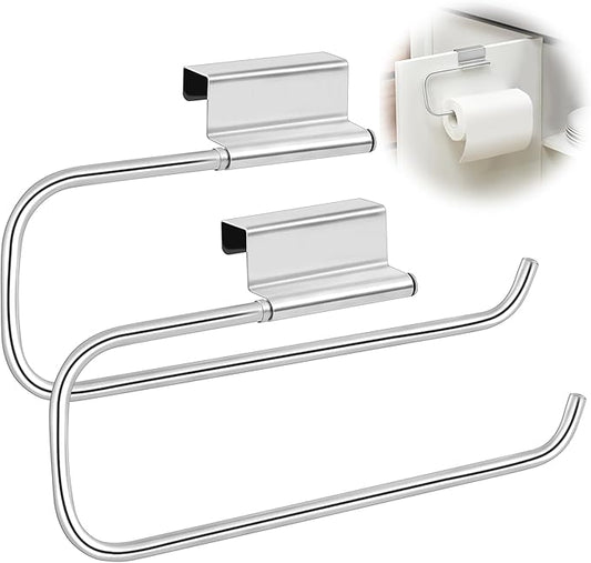 12.4 Inches Cabinet Door Paper Towel Holder Camper Under Sink No Drilling Paper Towel Storage and Dispenser for RV Kitchen Bathroom Laundry Room, Stainless Steel(Silver,2 Pcs)