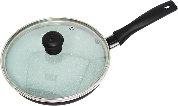IMUSA 6.3” Gray Speckled Ceramic Mini Fry Pan with Glass Lid – PFAS Free Nonstick Small Skillet for Eggs, Mini Omelets, Crepes & Single Servings, Matte Black Exterior
