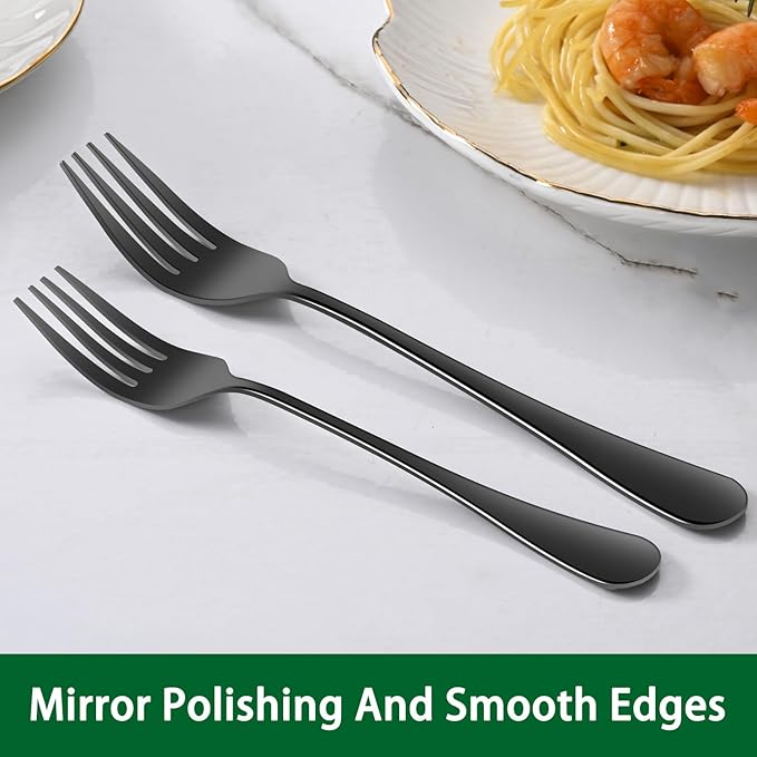 8-Piece Black Salad Forks Set, 6.7 Inch Stainless Steel Dessert Forks, Metal Silverware Small Forks For Kitchen