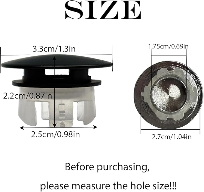 Sink Overflow Hole Cover Basin Trim Insert for Home, Sink, Bathroom, Kitchen Decorative Sink Drain Cap, Double Layer Copper Solid Chrome Overflow Cover(Black)