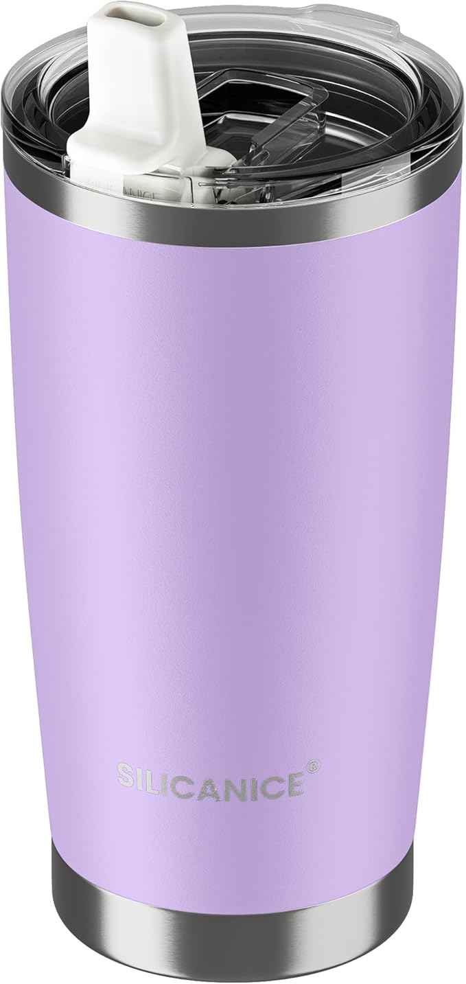 20oz Hygienic Insulated Tumbler — 100% Leakproof Lid with Removable Spout & Straw, Reinforced Vacuum-Protection Base, Cup Holder Friendly, for Iced Coffee, Smoothie/Water on the Go - Lilac