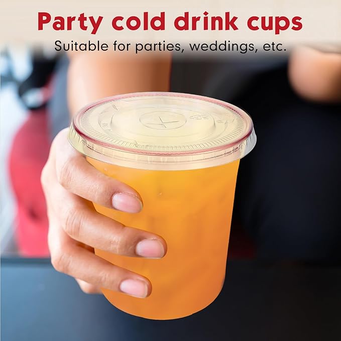 Baderke 25 Set Plastic Cups with Lids and Straws, Disposable Plastic Iced Coffee Cup for Cold Beverage Juice Smoothie Crystal for Coffee Shops Party Catering (Pink,14 oz)