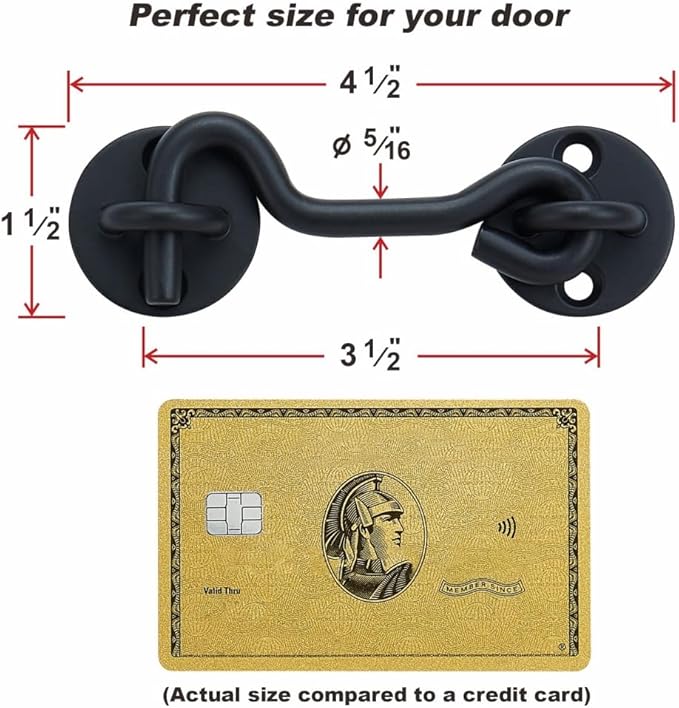 (5 Pack) Raswik 4" Privacy Hook and Eye Latch Easy Gate Lock for Sling Barn Screen Door, Black