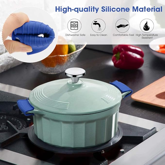 Silicone Assist Hot Pan Handle Holder Hot Skillet Handle Covers Pot Holder Sleeve Cast Iron Skillets Nonslip Heat Resistant for Enameled Griddles Casserole Frying Pans Cookware(4PACK/Blue)