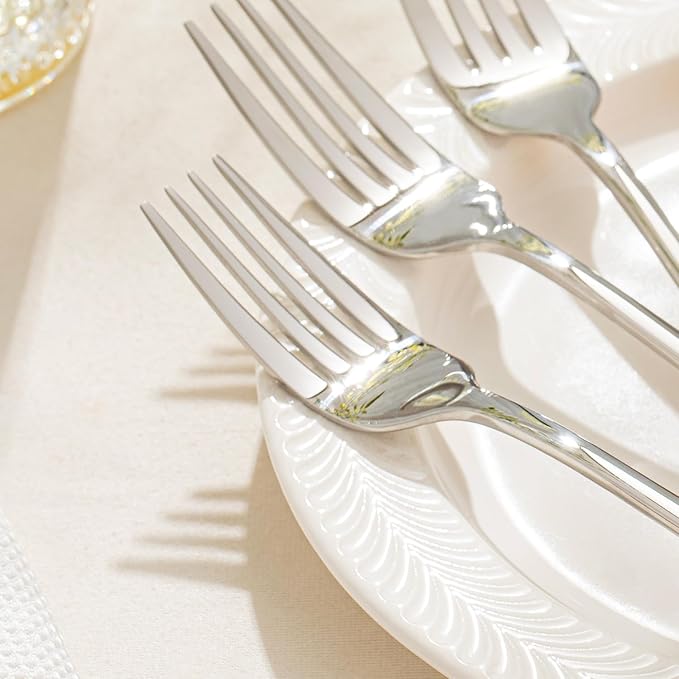 KINGSTONE 4 Piece Dinner Forks Set, 18/10 Stainless Steel Forks, Silver Food Grade Fork Set of 4, Metal Forks for Home, Kitchen, Weddings, Parties or Restaurant, Dishwasher Safe-8.18inches