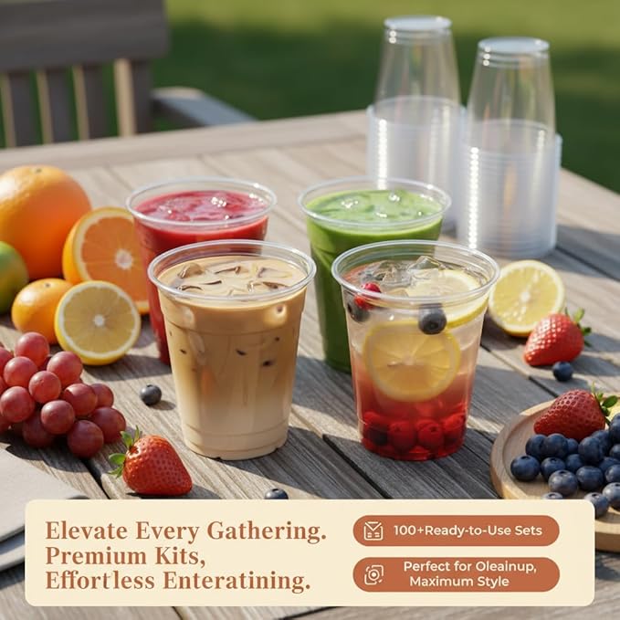 110 Pack Clear Plastic Cups with Lids and Straws, 16 oz Disposable Iced Coffee Cups To Go, BPA-Free Cold Drink Cups for Smoothie, Matcha, Parties
