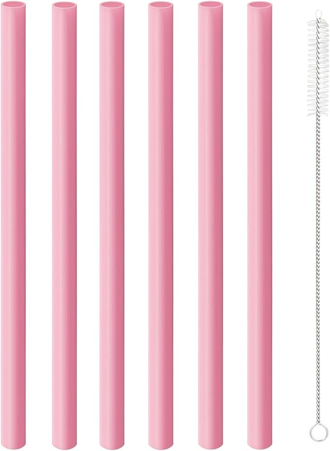 Joshey 6PCS Replacement Straws for Owala FreeSip 24oz & 32oz Water Bottles - Reusable Plastic Straws with 1 Cleaning Brush, Travel Tumbler Accessories Parts(Pink)