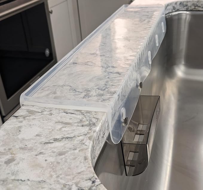 SiliSink XL Silicone Edge Guard for Kitchen Sink - Fits 3.75” - 4” Wide - The Original Silicone Sink Edge Protector with Sponge Caddy - Splash Guard, 20” Clear Diamond