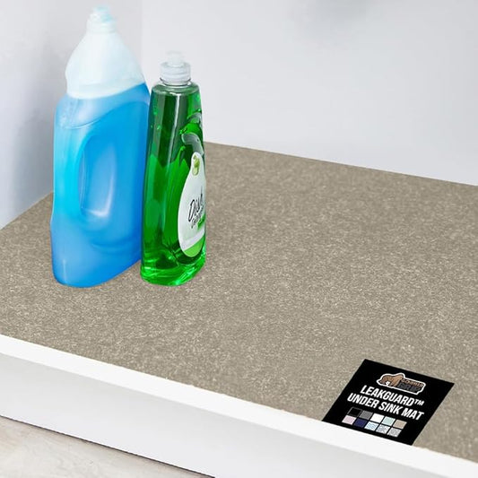 GORILLA GRIP LeakGuard Non-Adhesive Under Sink Mat for Kitchen Cabinet, Waterproof Quick Dry Shelf Liner, Durable Absorbent Felt Mats for Bathroom Sinks, Cabinets, Dresser, Easy to Trim, 24x24 Beige