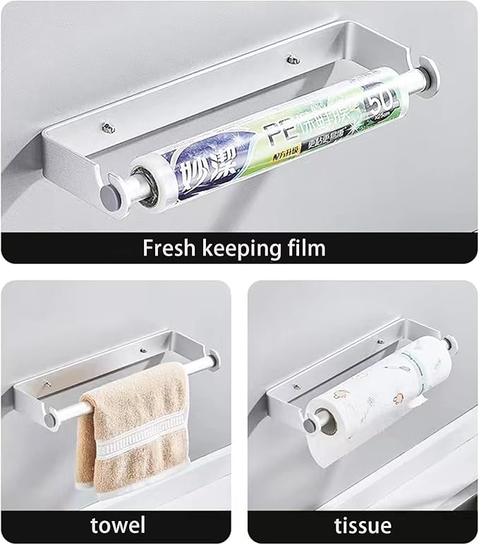 Aheucndg Paper Towel Holder Wall Mount, Self Adhesive or Drill Mounting Paper Roll Holder, Paper Towel Holder Under Cabinet for Kitchen or Bathroom (Silvery 1pack)