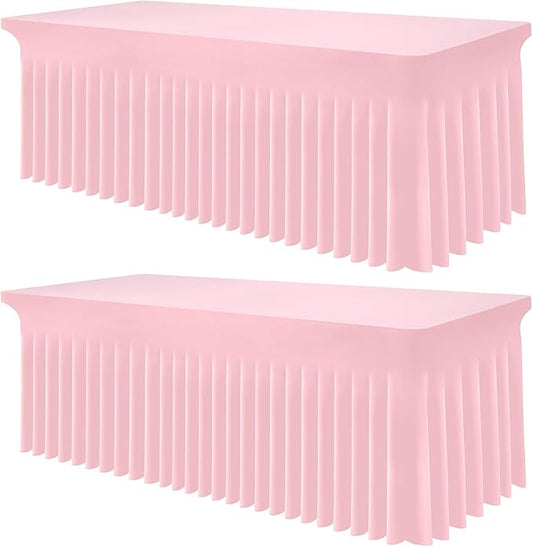 Smiry Spandex Tablecloth 2 Pack, Elastic Fitted Stretch Tablecloth for 8FT Rectangle Tables, Waterproof Washable Table Cover Skirt for Wedding, Banquet & Parties (Pink, 96Lx30Wx30H Inch)
