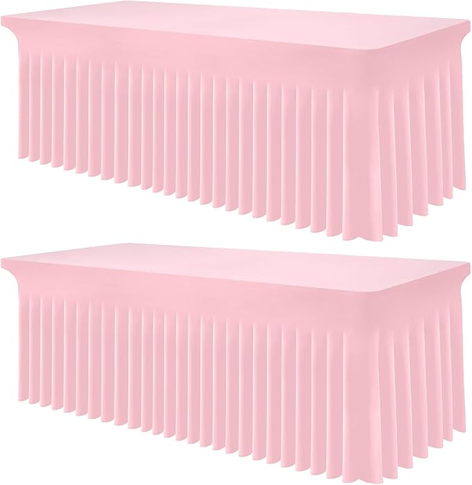 Smiry Spandex Tablecloth 2 Pack, Elastic Fitted Stretch Tablecloth for 6FT Rectangle Tables, Waterproof Washable Table Cover Skirt for Wedding, Banquet & Parties (Pink, 72Lx30Wx30H Inch)