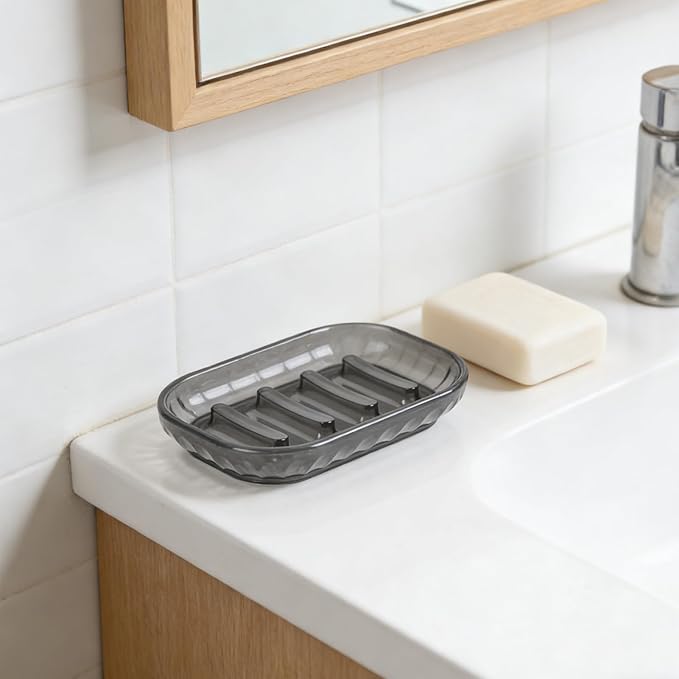 AMUONTY 2 Pack Soap Dish Holder for Bar Soap, Bathroom Soap Dishes Bar Soap Holder Tray, Soap Dishes for Shower Bathroom, Kitchen Sink Soap Dish, Black
