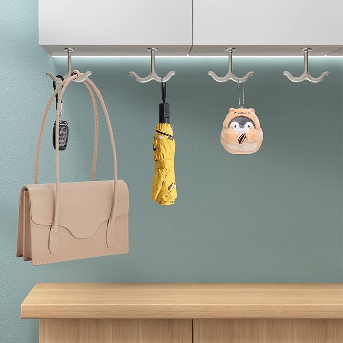 Zinc Alloy Double Prong Ceiling Hook Towel/Robe Clothes Hook for Closet Top Bathroom Kitchen Cabinet Garage (Pack of 6)