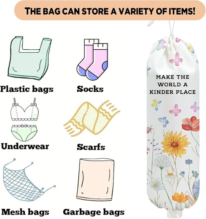 Floral Plastic Bag Holder, Wall Mount Grocery Bag Holder for Plastic Bags, Washable Large Grocery Bags Storage Dispenser for Home Kitchen Pantry Decor, Butterfly Gifts for Women