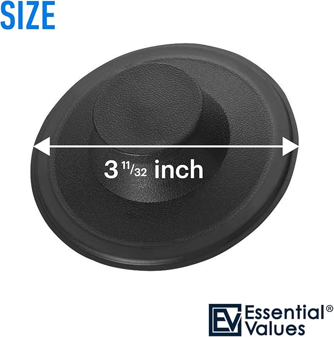 Essential Values Kitchen Sink Stopper - Drain Stopper Kitchen Sink Plug - Black Plastic Cover Cap Compatible with Kohler Insinkerator Waste King & Others