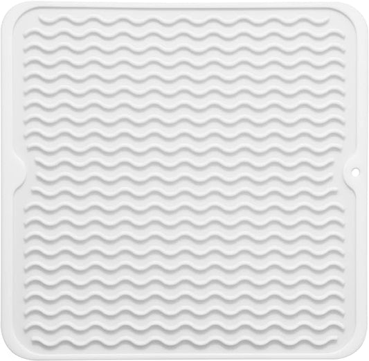 Silicone Dish Drying Mat for Multiple Usage,Easy clean,Eco-friendly,Heat-resistant Silicone Mat for Kitchen Counter or Sink,Refrigerator or Drawer liner White M 12 inches x 12 inches