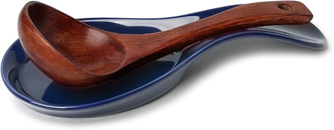 GDCZ Porcelain Spoon Rest - Large Spoon Holder Utensil Rest for Kitchen Counter Stove Top, Navy