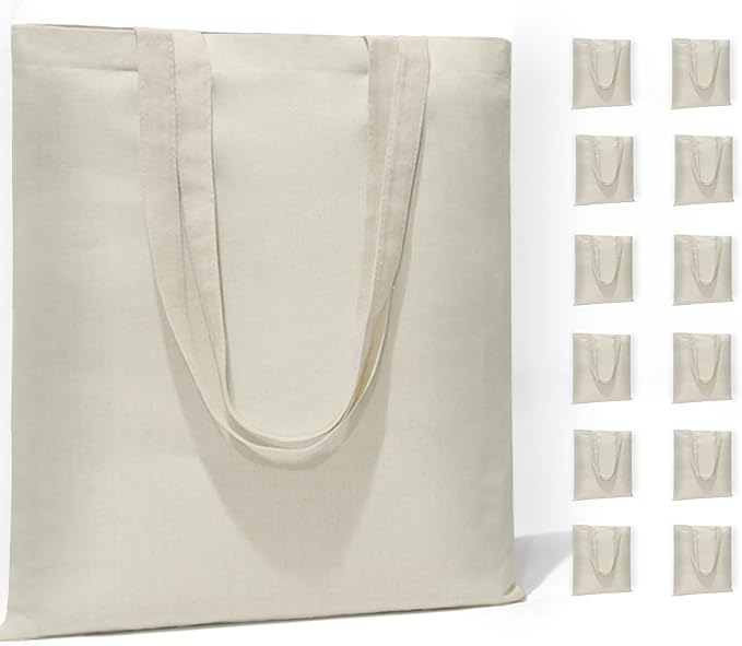 HECTOLIFE 6 I 12 I 24 I 48 Pack Canvas Tote Bags,Reusable Blank Canvas for Shopping Bags,Grocery Bags,DIY Gift Bags
