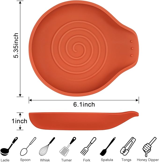 Silicone Spoon Rest for Stove Top - BPA-Free, Heat-Resistant Spoon Holder - Spoon Rest for Kitchen Counter - Large Cooking Utensil Rest for Spoons, Spatulas, Ladles or Tongs - Orange Red