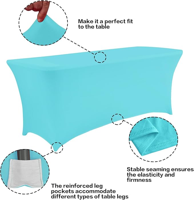 IVAPUPU 2 Pack 6FT Table Cloth for Rectangular Fitted Events Stretch Blue Mist Table Covers Washable Cover Spandex Spring Tablecloth Protector for Party, Wedding, Cocktail, Banquet, Festival