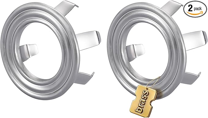 Sink Overflow Ring Brushed Nickel: 2 Pack Solid Brass Bathroom Sink Overflow Trim Cover, Hole Insert Caps Replacement for Bathroom Kitchen Vanity Basin