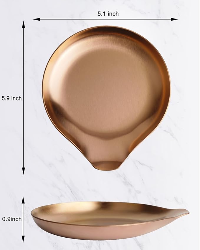 Stainless Steel Spoon Rest, Spatula Ladle Holder, Stainless Steel Utensil Spoon Rest Holder, Brushed Finish, Dishwasher Safe 5.9 x 5.1 Inch (Round Rose Gold 1PC)