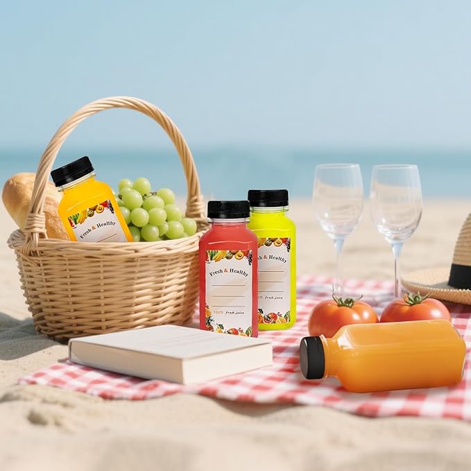 36pcs 8 oz Plastic bottles with lids,Juice bottles with caps, Reusable Clear Bulk Beverage Containers for Juice, Milk and Other Beverages