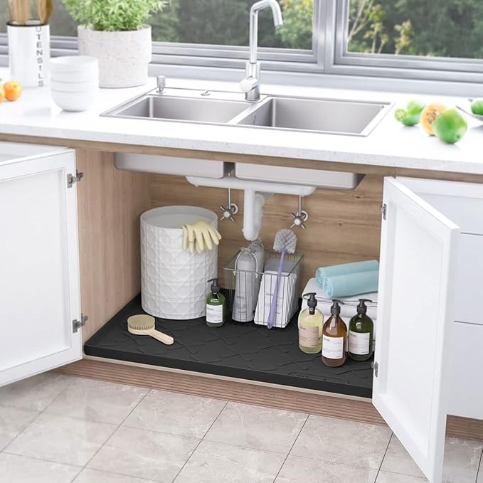 SIKADEER 34" x 22" Under Sink Mat Waterproof, Silicone Mat Kitchen Drawer Shelf and Cabinet Liner, Sink Protector for Kitchen Organizers and Storage, Boot Tray Pet Food Mats