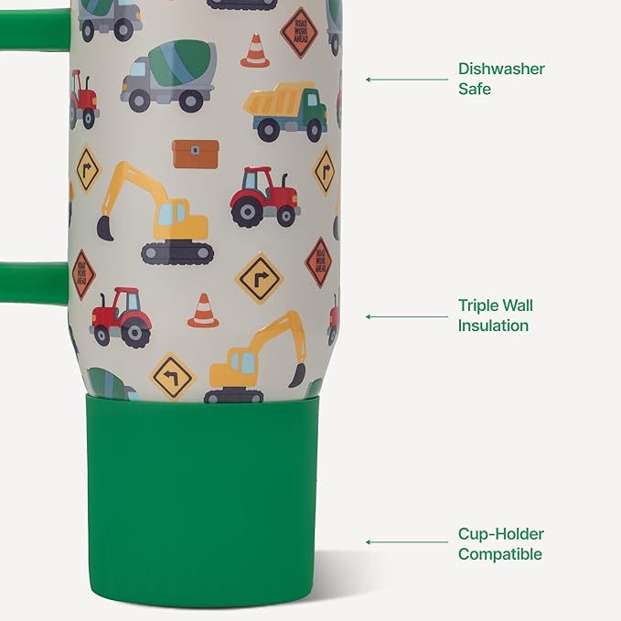 HydroJug Kids - 20 oz Insulated Kids Water Bottle with Flip Straw & Handle | Leak-Proof & Durable | Perfect for School, Sports, Lunch, Travel & Camp, Under Construction