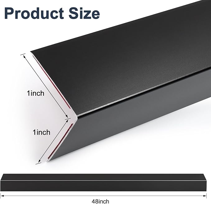 10PCS 48" Black Metal Corner Protectors, Aluminum Self Adhesive Corner Guards, Metal Wall Edge Protector Strip, Furniture Corner Protectors, Wall Cabinet Baseboard Decoration 48" x 1"