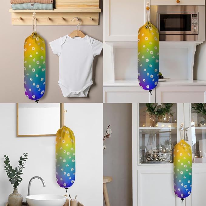 Pardick Plastic Bag Holder, Colorful Daisy Flower Grocery Bag Holder for Shopping Bags, Wall Mount Plastic Bag Storage Organizer Dispenser, Storage Holder for Home Kitchen Camper,A-8