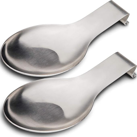 Stainless Steel Spoon Rest, Spatula Ladle Holder, Stainless Steel Utensil Spoon Rest Holder, Brushed Finish, Dishwasher Safe 9.8 x 3.7 Inch (Silver 2PCS)