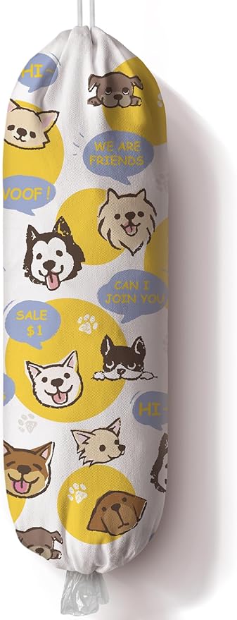 Dogs Plastic Bag Holder,Grocery Shopping Bags Storage Organizer Keeper,Dogs Lover Gifts 23" x 9"