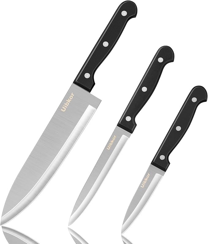 Kitchen Knife, 3-Pcs Knife Set, 8 Inch Chef Knife, 5 Inch Utility Knife, 3.5 Inch Paring Knife, Ultra Sharp Chef's Knives in High Carbon Stainless Steel, Ideal for Cooking, Chopping, Slicing and BBQ