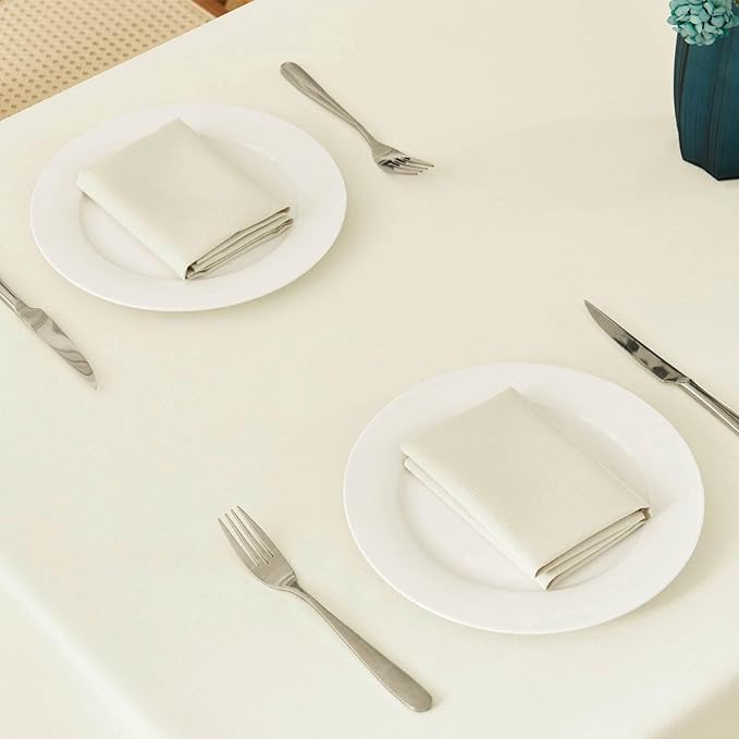 Veblandy Rectangle Tablecloth 60x84 inch Linen Textured Waterproof Table Cloth Stain and Wrinkle Resistant Washable, Decorative Fabric Table Cover for Outdoor and Indoor Use, Ivory