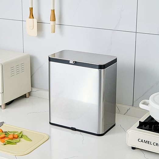 SIDIANBAN Hanging Trash Can with Lid for Kitchen Cabinet Door, 0.8 Gal/3L Stainless Steel Garbage Can Kitchen Compost Bin for Countertop or Under Sink